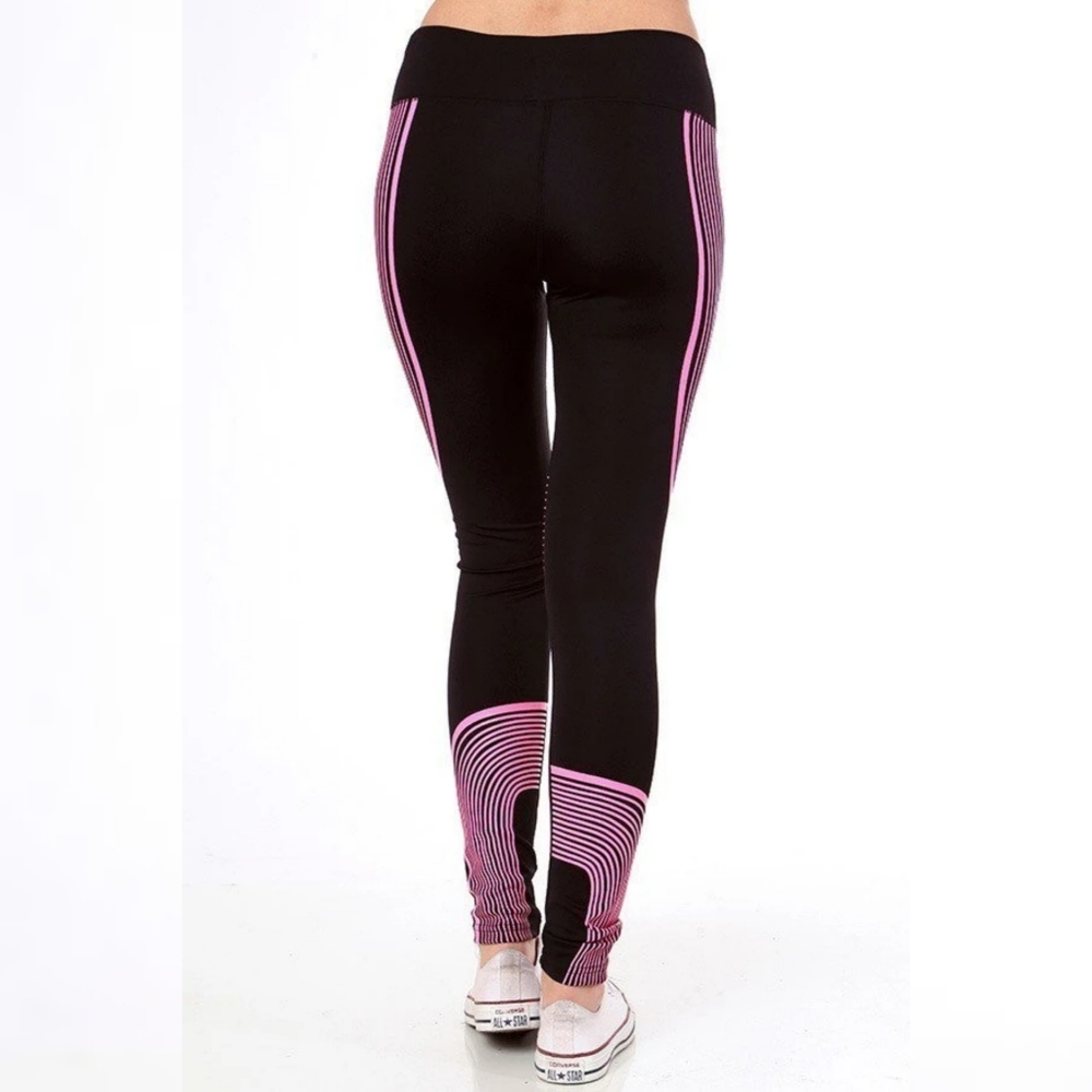 Black & Blue Side Striped Yoga Leggings - Picture 4 of 6